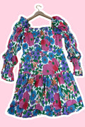 T2212 FLORAL SMOCKED SLEEVE DRESS