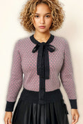 LS63080 LUREX TIE FRONT SWEATER (GRN, PINK)