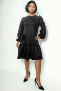 X7784 RUFFLE FLOWER DRESS (BLK, GRN)