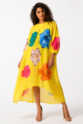 S3155 FLOWY LINEN RHINESTONE FLOWER MIDI DRESS