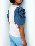S3039 DENIM ROSE SLEEVE TOP