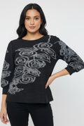 NY0014 LINE ART CRINKLED TOP (BLUSH, BLK)