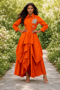 S3135 CASCADE DRAPE APPLIQUE MAXI DRESS (WHT, GRN, ORG)