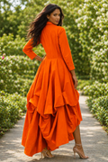 S3135 CASCADE DRAPE APPLIQUE MAXI DRESS (WHT, GRN, ORG)