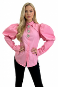A94041 PUFF SLEEVE DIAMOND TOP (PNK, WHT)