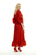 NY0030 RUFFLE ROSE PLEATED DRESS