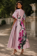 CH9008 FLORAL PUFF SHORT SLEEVE MIKADO MAXI DRESS