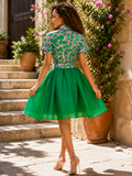 X8059 CRYSTAL TEARDROP APPLIQUE MINI DRESS