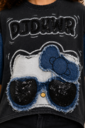 TL0004 KITTY DENIM SEQUIN T-SHIRT TOP