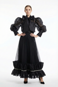 C3559 BEADED TRIM RUFFLE SKIRT
