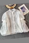 W5897 PUFF SLEEVE LACE TOP (S, XL)