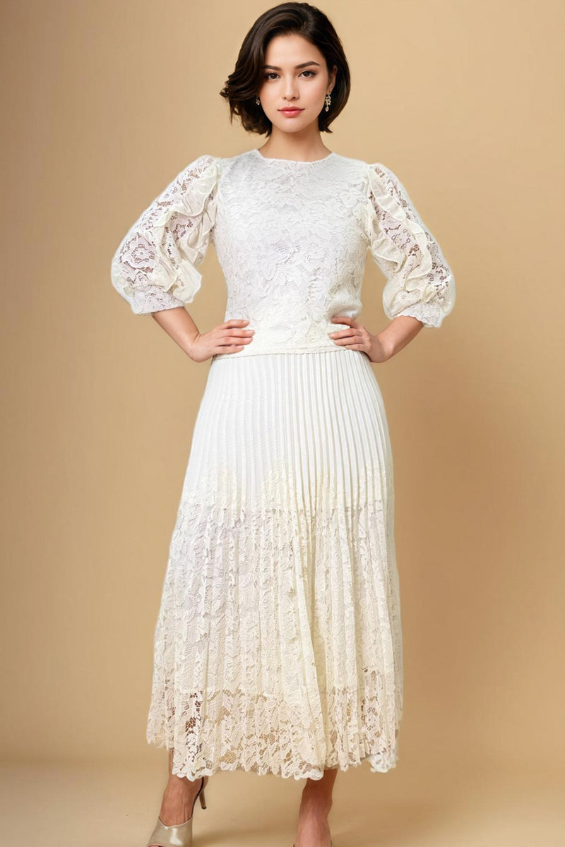 X7801 PLEATED LACE SKIRT (BLK/IVORY, IVORY, BLK) – N by Nancy