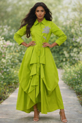 S3135 CASCADE DRAPE APPLIQUE MAXI DRESS (WHT, GRN, ORG)