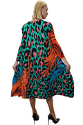 F1017D VIBRANT LEOPARD MIDI DRESS