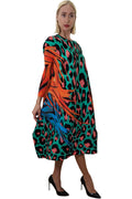 F1017D VIBRANT LEOPARD MIDI DRESS