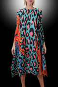F1017D VIBRANT LEOPARD MIDI DRESS