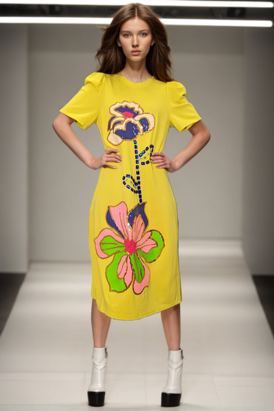 S2178 DRESS (WHT, LIME)