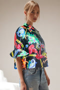 A1890B BUTTON DOWN BELL SLEEVE TOP (XXL, XXXL)