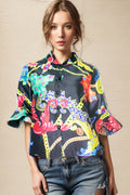 A1890B BUTTON DOWN BELL SLEEVE TOP (XXL, XXXL)