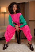 X7398 2 TONE CRINKLED PANT SET