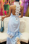 A93153 RUFFLE MAXI DRESS (BLUE, WHT)