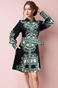 A916 LONG SLEEVE KNEE LENGTH DRESS (BLK, WHT)