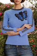 SH2023 SEQUIN BUTTERFLY SWEATER (NAVY, LT. BLUE)