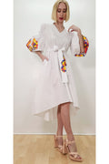 S235 PUFF SLEEVE DRESS (BLUE, WHT, GRN)