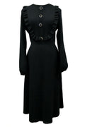 M3023 RUFFLE YOKE MIDI DRESS (BURGUNDY/ BLK)