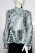 X7110 STRIPED RUFFLE TOP (GRN, BLK)