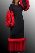Q1334 OLD HOLLYWOOD RUFFLE DRESS (PURPLE, RED)