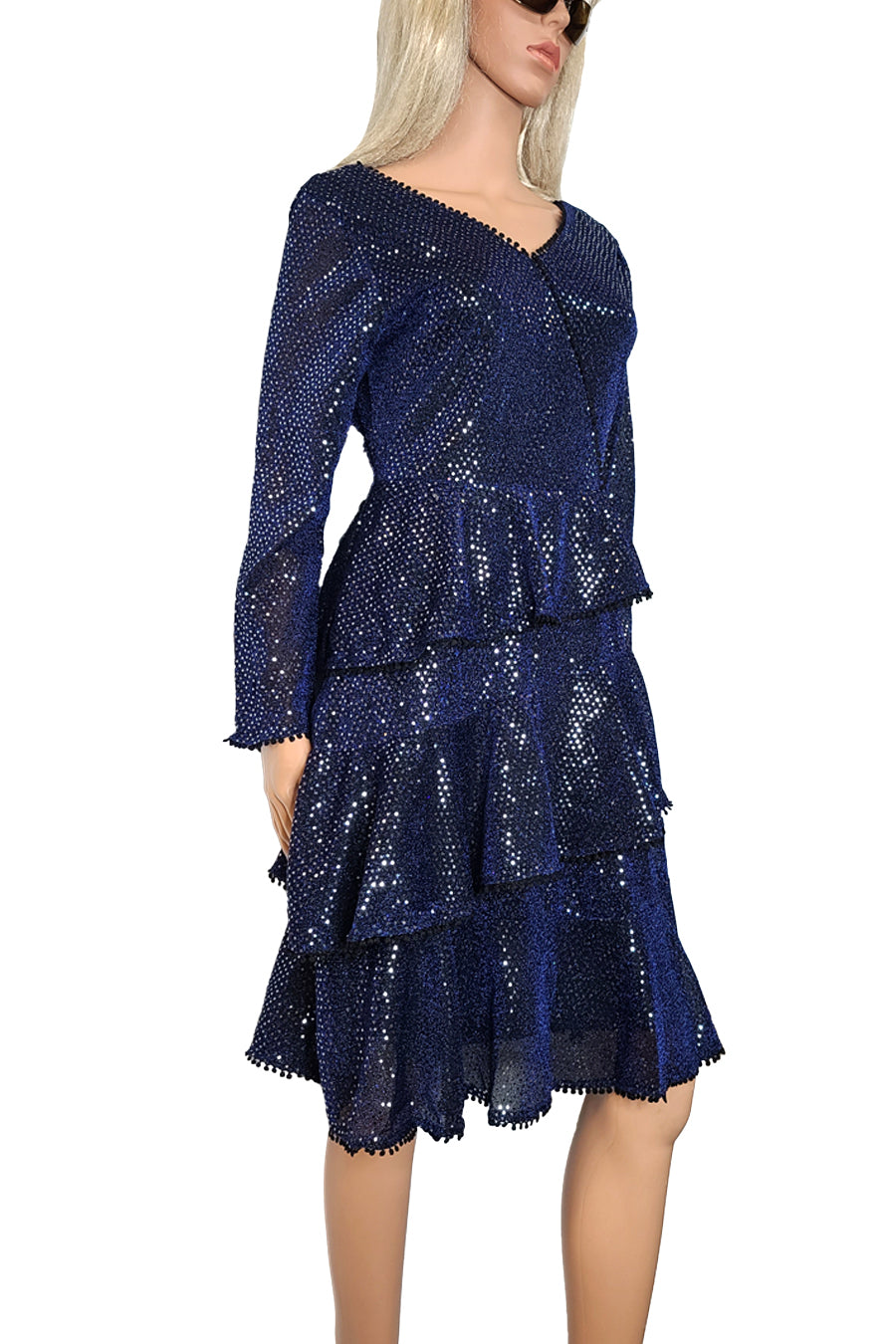 A90036 GLITTER V NECK DRESS
