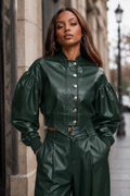 CH0098 PUFF-SLEEVE BOMBER JACKET TOP (BLK, GRN, WIN)