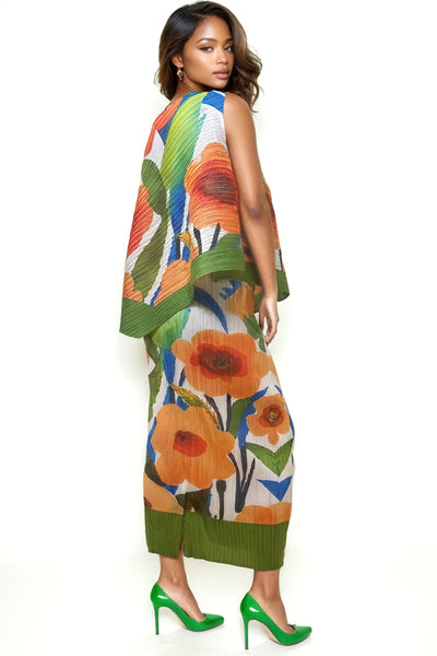 NY0005 FLORAL CRINKLED SKIRT SET