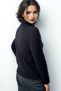 SK007 RUFFLE NECK CARDIGAN SWEATER (NAVY, BLK)