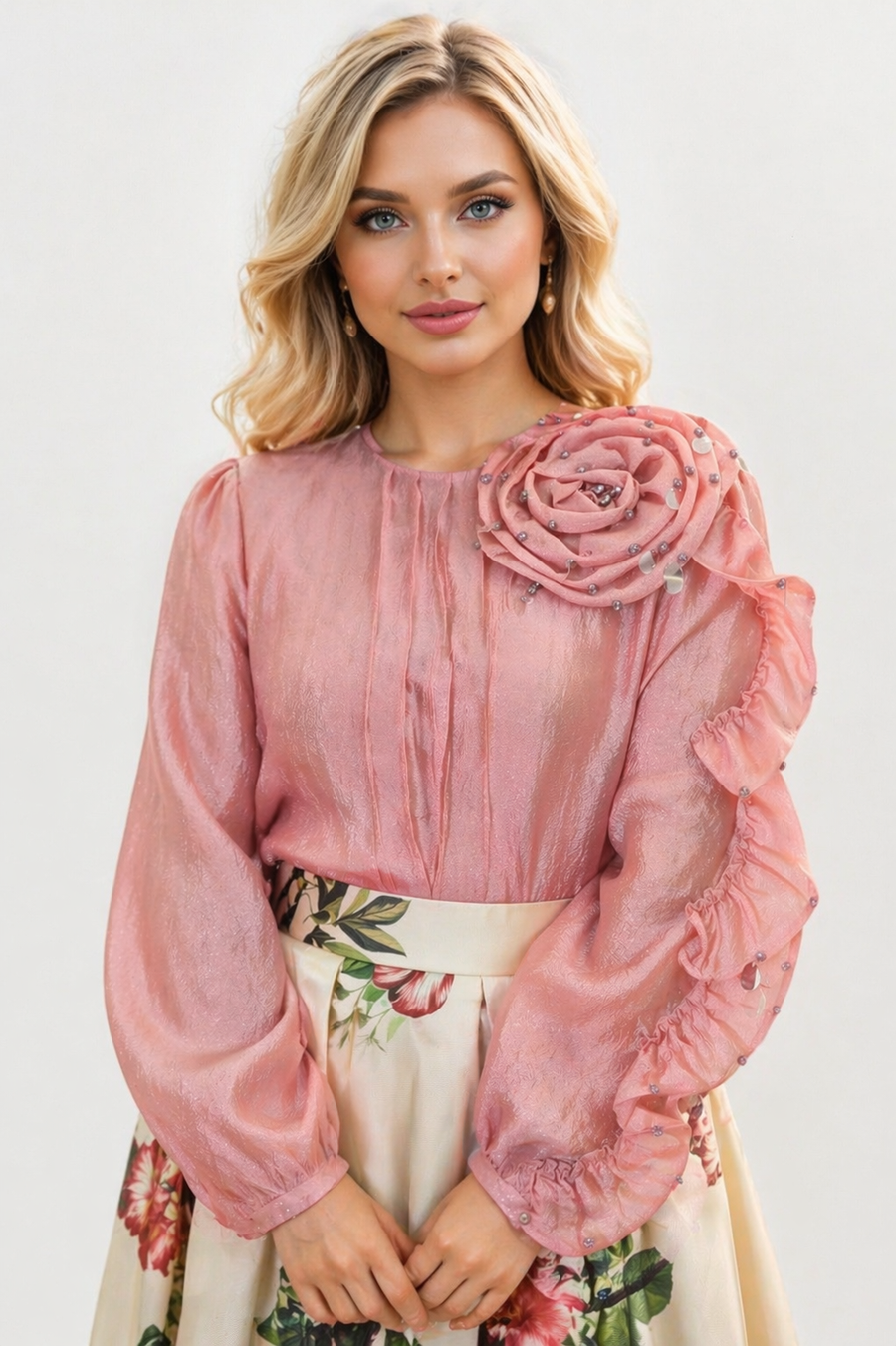 W5943 RUFFLE FLOWER TOP