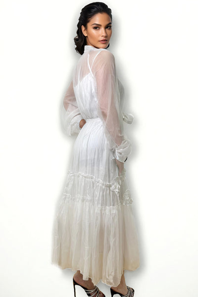 S3069 EMBROIDERY FLOWER TIERED DRESS