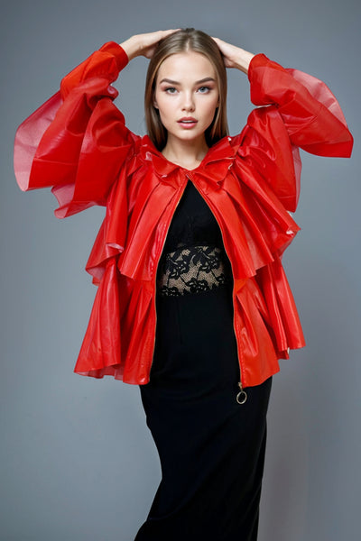 X7566 JACKET TOP (BLK, RED, MUST, PINK)