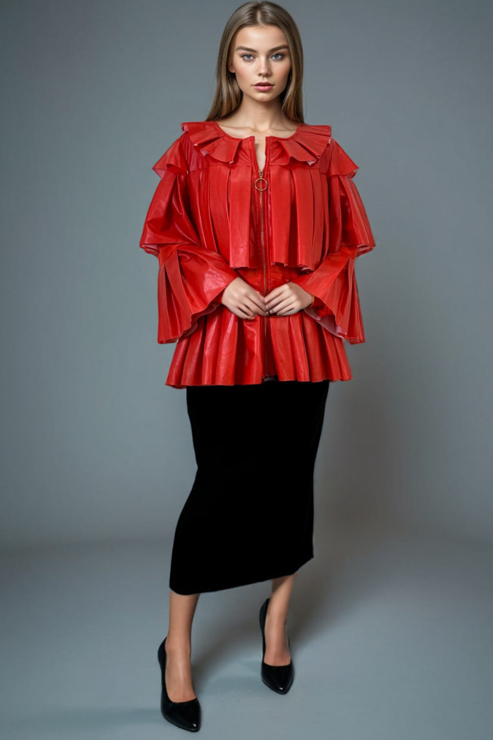 X7566 JACKET TOP (BLK, RED, MUST, PINK) – N by Nancy