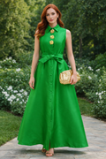 TL0002 SLEEVELESS MIKADO A-LINE BELTED DRESS (GRN, WHT)