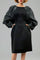 W5376 FAUX LEATHER CAPE SLEEVE DRESS (GRN, BLK)