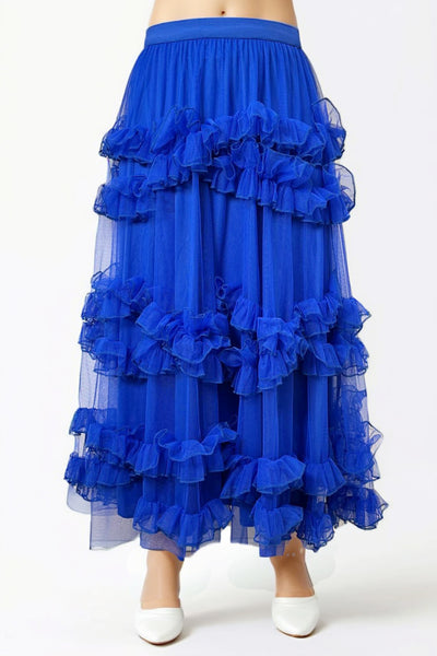 X7454 TULLE RUFFLE SKIRT (BLUE, WHT)