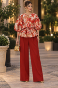 T26023 METALLIC BROCADE PEPLUM TOP