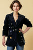 T2505 BLACK 3/4 RUCHED SLEEVE BLAZER JACKET