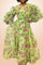 X7686 FLORAL RUFFLE SLEEVE DRESS (PINK, GRN)