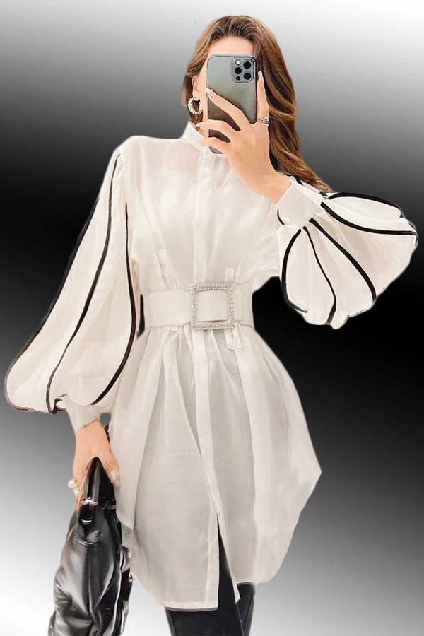 W5086 BUTTON DOWN CHIFFON MINI SHIRT DRESS (BLK, WHITE) – N by Nancy