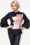 N2476 GATHERED SLEEVE CRINKLED TOP (PINK, BLK)