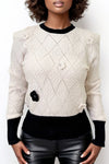 LS62074 RHINESTONE FLOWER SWEATER (WHT, GRN)