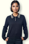 BL652 STUDDED COLLAR SWEATER