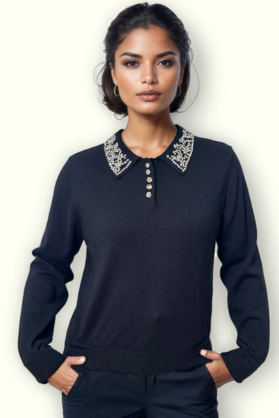 BL652 STUDDED COLLAR SWEATER